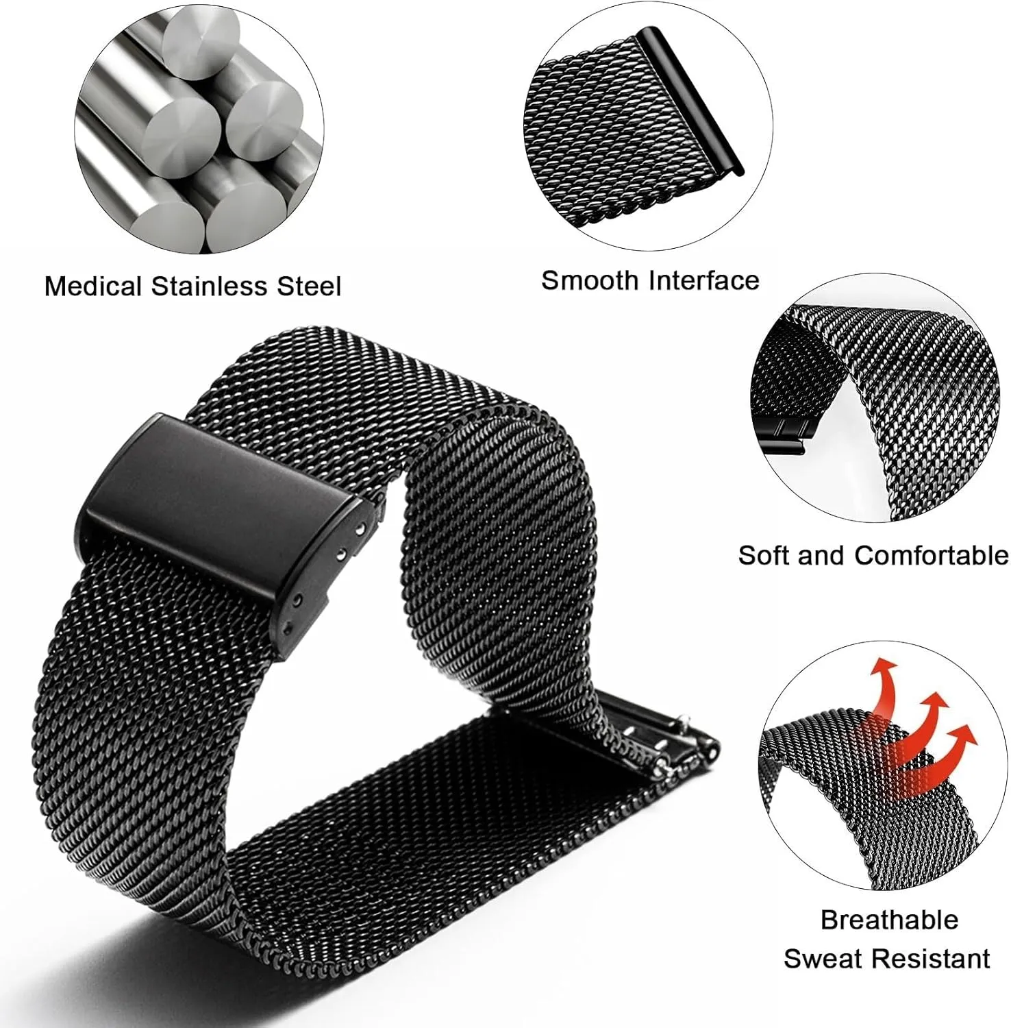 Smart Watches Strap Bracelet Replacement 18mm 20mm agree organ plaster amenable selfish generalize 22mm(Black,20mm) BWAD Watch Band Metal Quick Release Watch Bands for Men Women Stainless Steel 