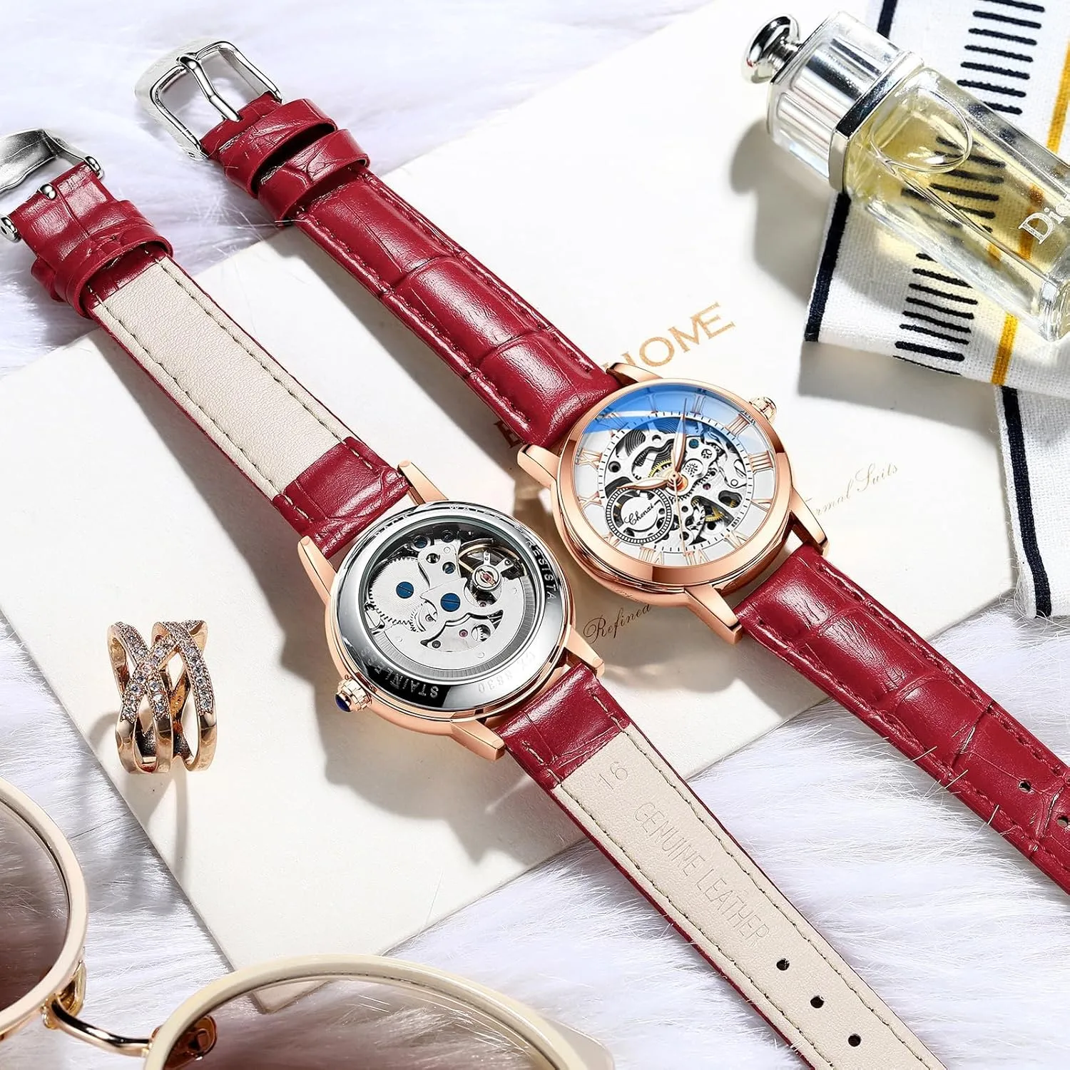 smelter solicit Wrist Watch Leather Strap for Ladies Famale MASTOP Women's Sapphire Watches Automatic Steampunk Self Winding Mechanical Gold Bracelet Ladies Skeleton 