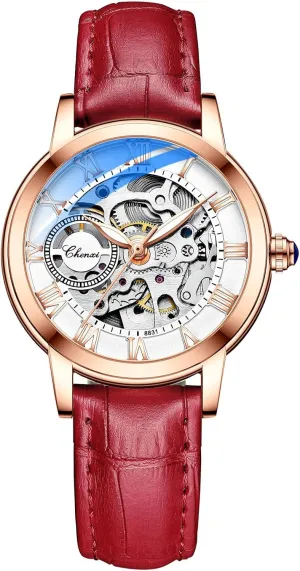 smelter solicit Wrist Watch Leather Strap for Ladies Famale MASTOP Women's Sapphire Watches Automatic Steampunk Self Winding Mechanical Gold Bracelet Ladies Skeleton 