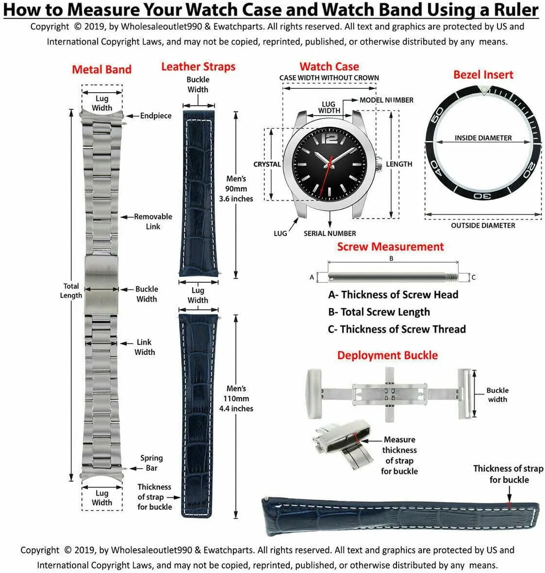 Smooth with Deployment Clasp Compatible with Invicta Ewatchparts 18-24mm Genuine Leather compliment Watch Band Strap 