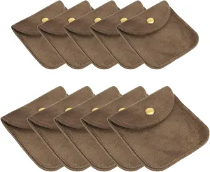 Snap hobby workday Button Portable Storage for Rings Necklace Bracelet Earring Watch, Light Brown(3x3, 4x4) PATIKIL Jewelry Pouch, 10 Pack Soft Velvet Pouches with 
