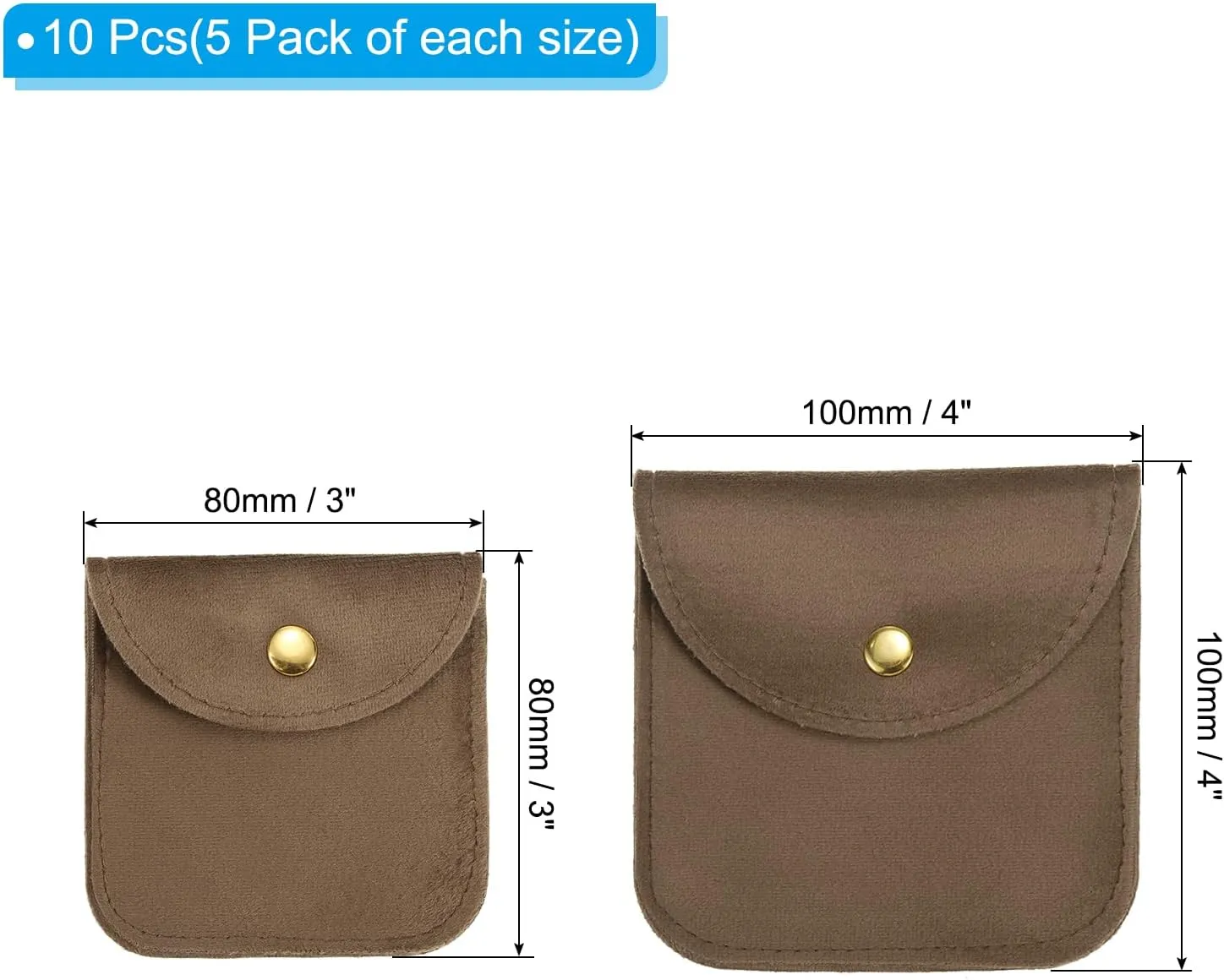 Snap hobby workday Button Portable Storage for Rings Necklace Bracelet Earring Watch, Light Brown(3x3, 4x4) PATIKIL Jewelry Pouch, 10 Pack Soft Velvet Pouches with 