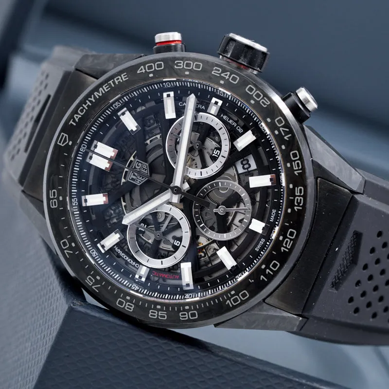 SOLD - 12/23/23 - Tag Heuer 02 Carrera Black Carbon Chronograph CBG2A91.FT6173 45mm B&P 2019