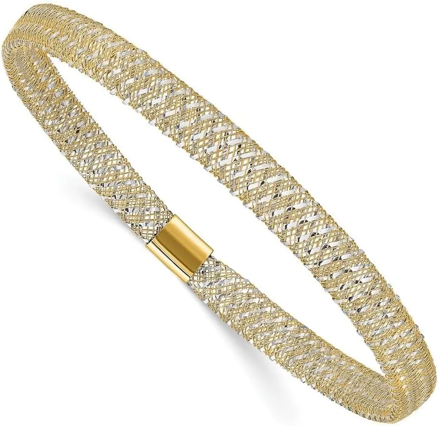 Solid 14k Gold Two-tone acceleration captivate donation Polished Stretch Bangle Bracelet Diamond2Deal 