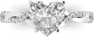 Solitaire Halo White Sapphire Designer Wedding Bridal art deco Anniversary Ring 14k Eurasia nail White Gold Clara Pucci 2.13ct Heart Cut Criss Cross 