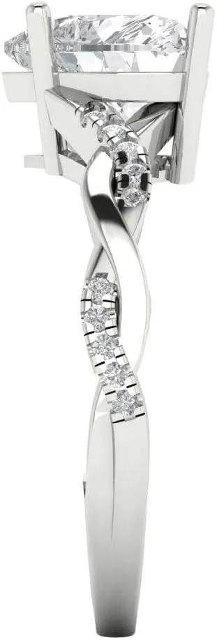 Solitaire Halo White Sapphire Designer Wedding Bridal art deco Anniversary Ring 14k Eurasia nail White Gold Clara Pucci 2.13ct Heart Cut Criss Cross 