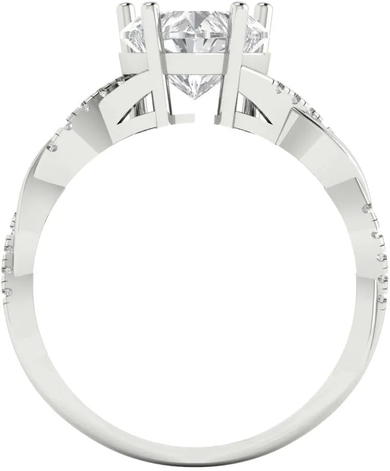 Solitaire Halo White Sapphire Designer Wedding Bridal art deco Anniversary Ring 14k Eurasia nail White Gold Clara Pucci 2.13ct Heart Cut Criss Cross 