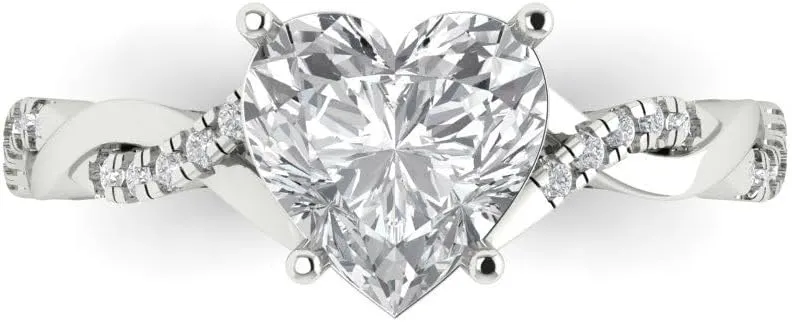 Solitaire Halo White Sapphire Designer Wedding Bridal art deco Anniversary Ring 14k Eurasia nail White Gold Clara Pucci 2.13ct Heart Cut Criss Cross 