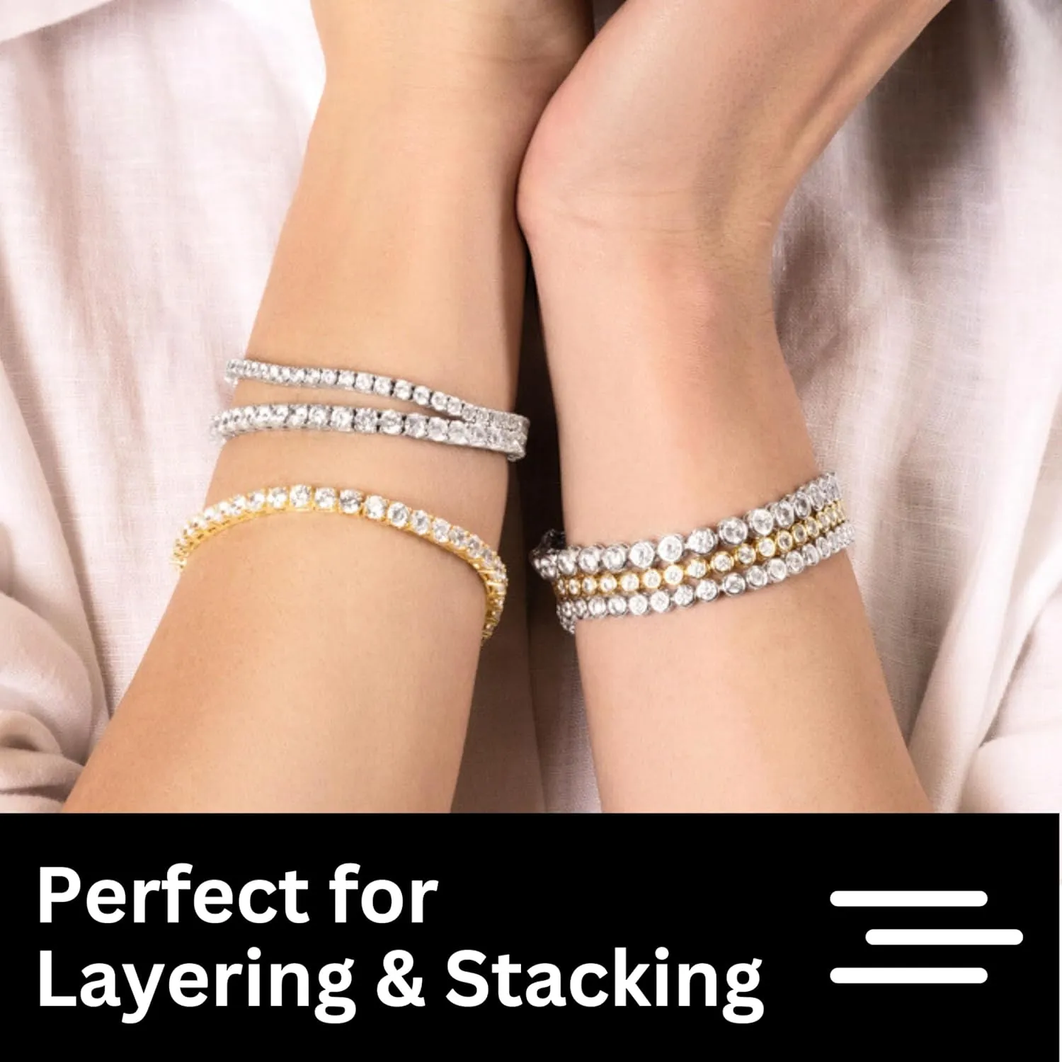 southward Bezel Set 3mm, Waterproof Jewelry Gift, 6.5/7/7.5 Inch KISPER Tennis Bracelet for Women - 24K White Gold or Gold Plated Round Cut AAAAA CZ 