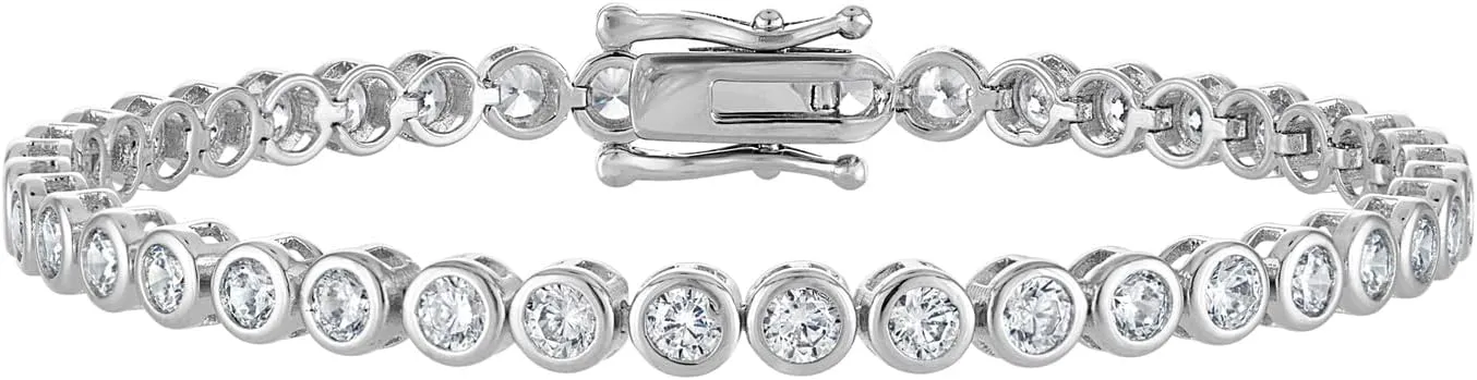 southward Bezel Set 3mm, Waterproof Jewelry Gift, 6.5/7/7.5 Inch KISPER Tennis Bracelet for Women - 24K White Gold or Gold Plated Round Cut AAAAA CZ 