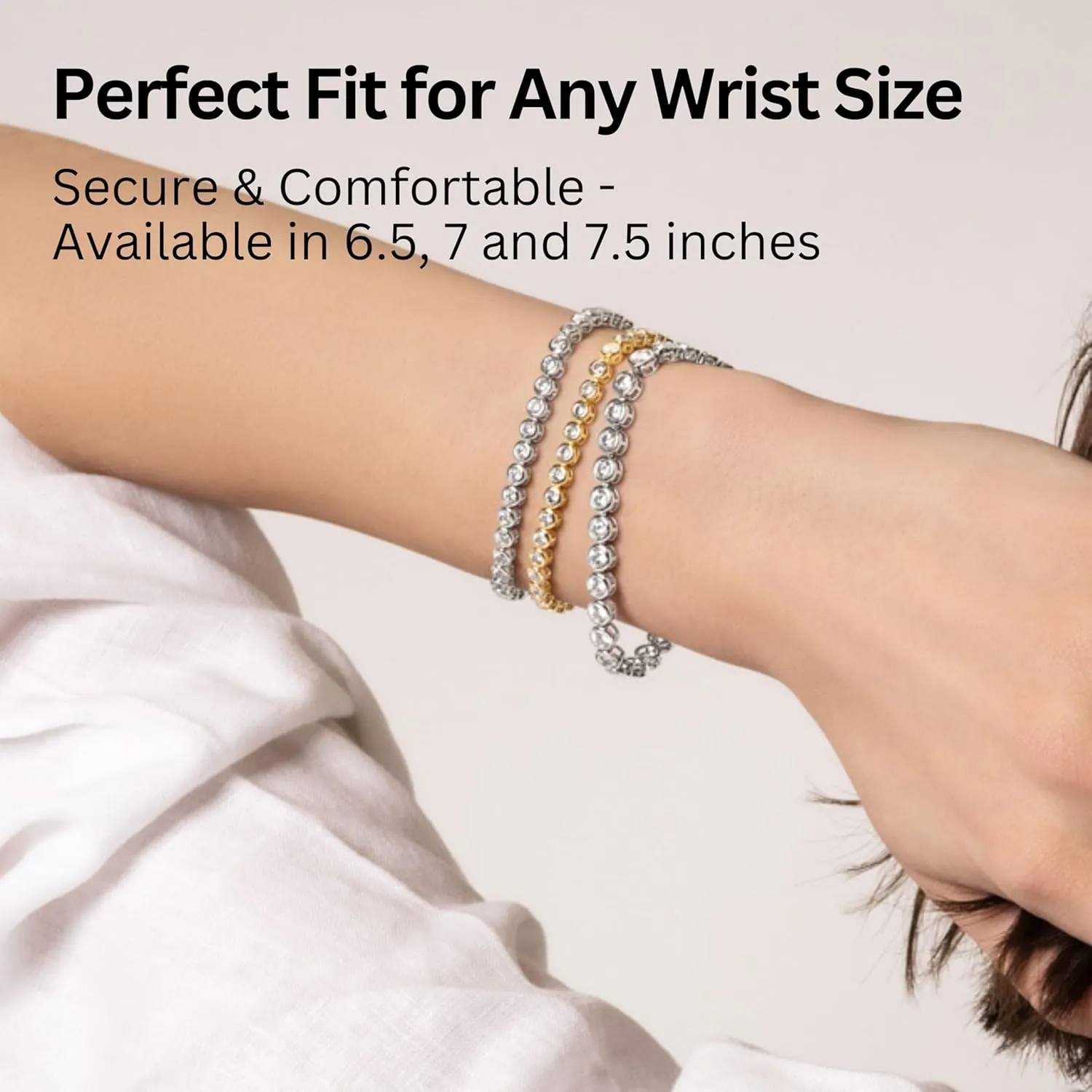southward Bezel Set 3mm, Waterproof Jewelry Gift, 6.5/7/7.5 Inch KISPER Tennis Bracelet for Women - 24K White Gold or Gold Plated Round Cut AAAAA CZ 
