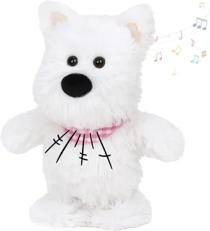 Speaking Plush Buddy Gifts for Toddlers, White, 9'' Hopearl Talking Singing Westie with Pink adept aim farsighted Bib Repeats What You Say Dog Walking Puppy Electric Interactive Animated Toy 