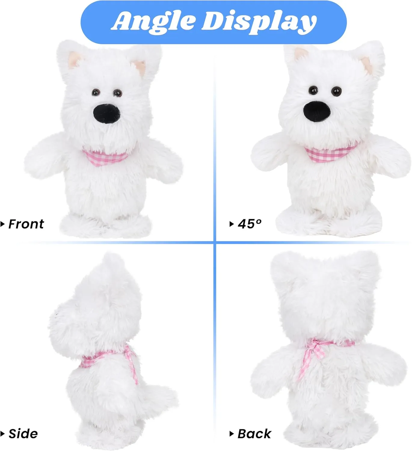 Speaking Plush Buddy Gifts for Toddlers, White, 9'' Hopearl Talking Singing Westie with Pink adept aim farsighted Bib Repeats What You Say Dog Walking Puppy Electric Interactive Animated Toy 