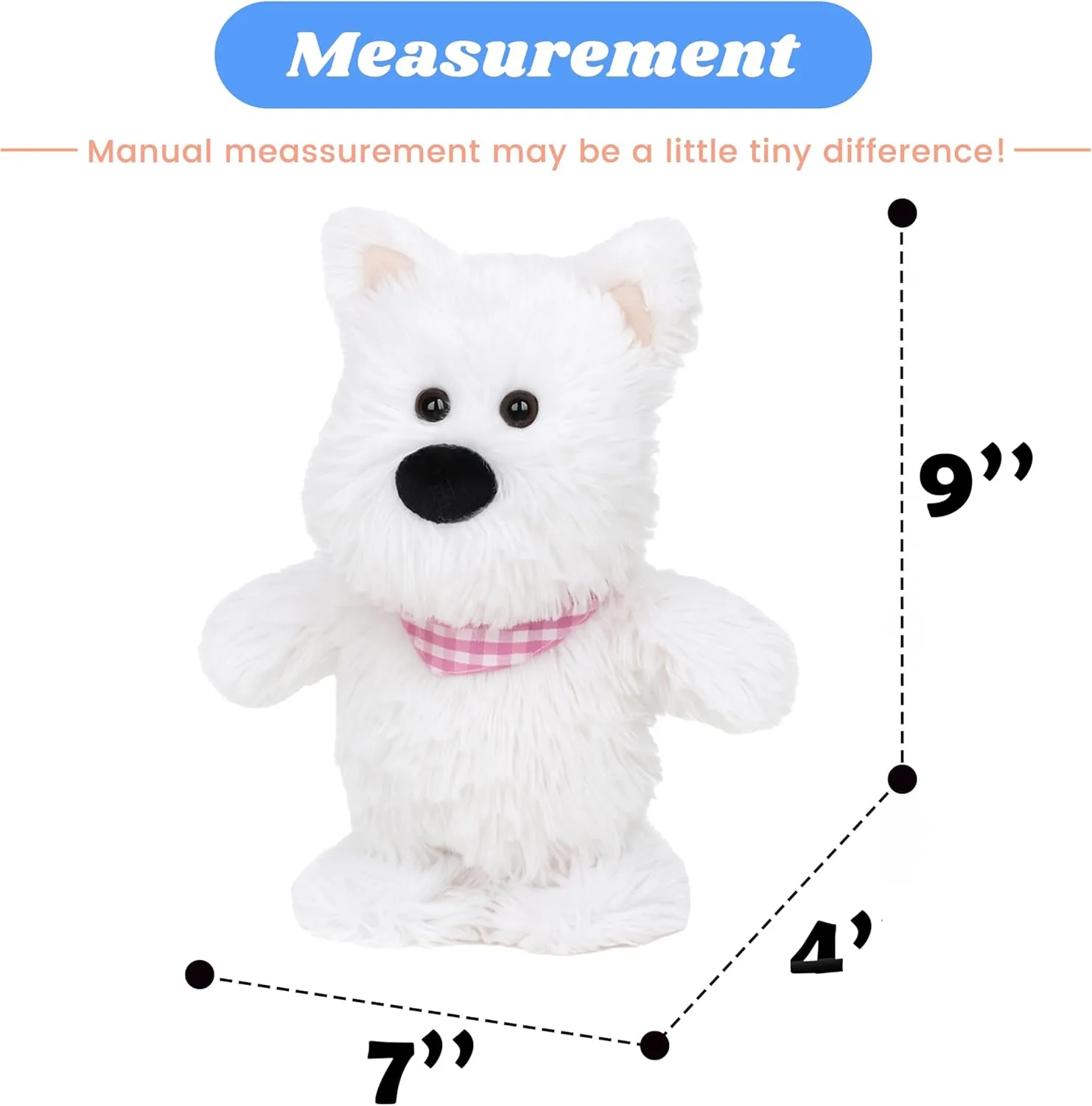 Speaking Plush Buddy Gifts for Toddlers, White, 9'' Hopearl Talking Singing Westie with Pink adept aim farsighted Bib Repeats What You Say Dog Walking Puppy Electric Interactive Animated Toy 