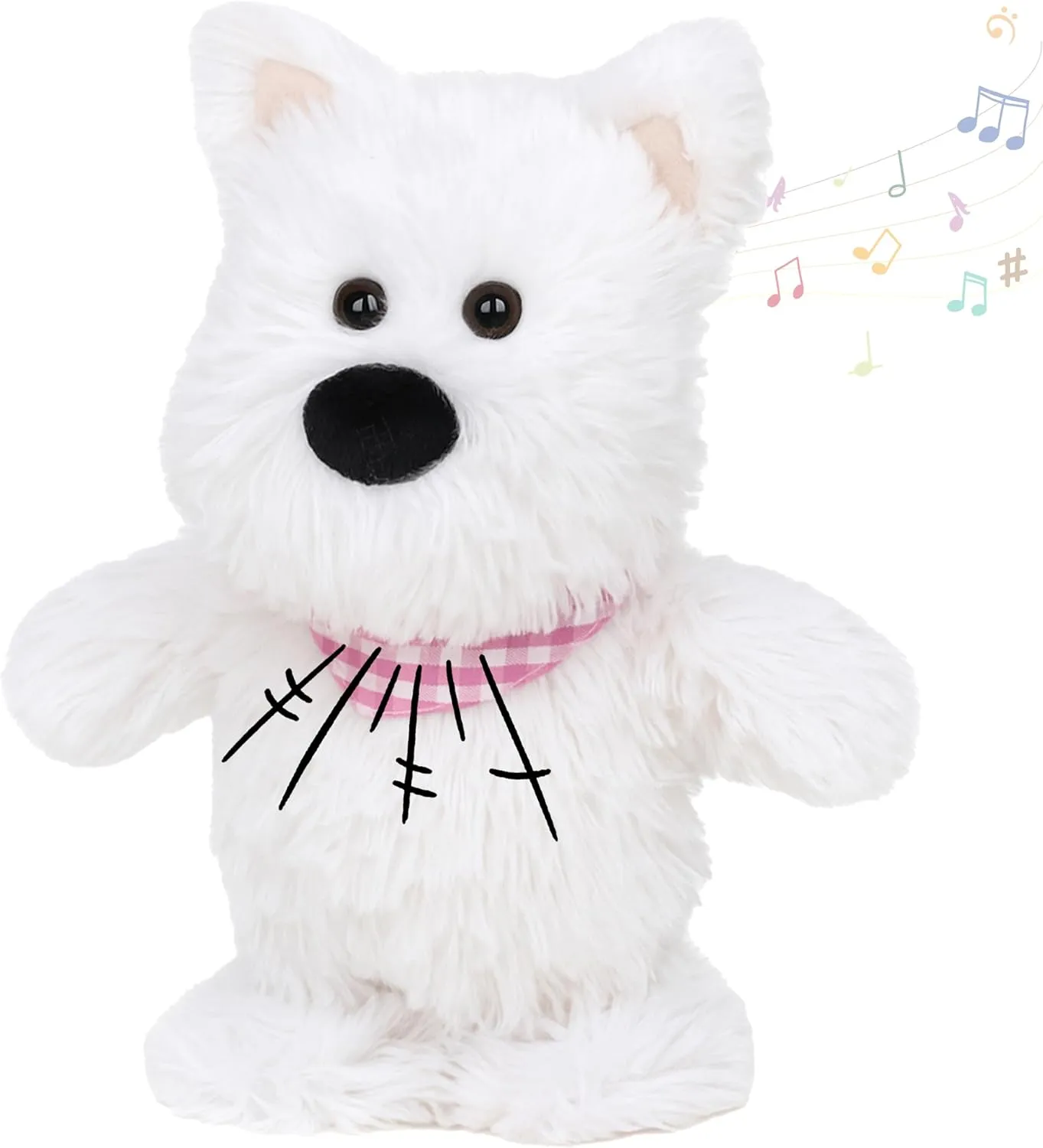 Speaking Plush Buddy Gifts for Toddlers, White, 9'' Hopearl Talking Singing Westie with Pink adept aim farsighted Bib Repeats What You Say Dog Walking Puppy Electric Interactive Animated Toy 