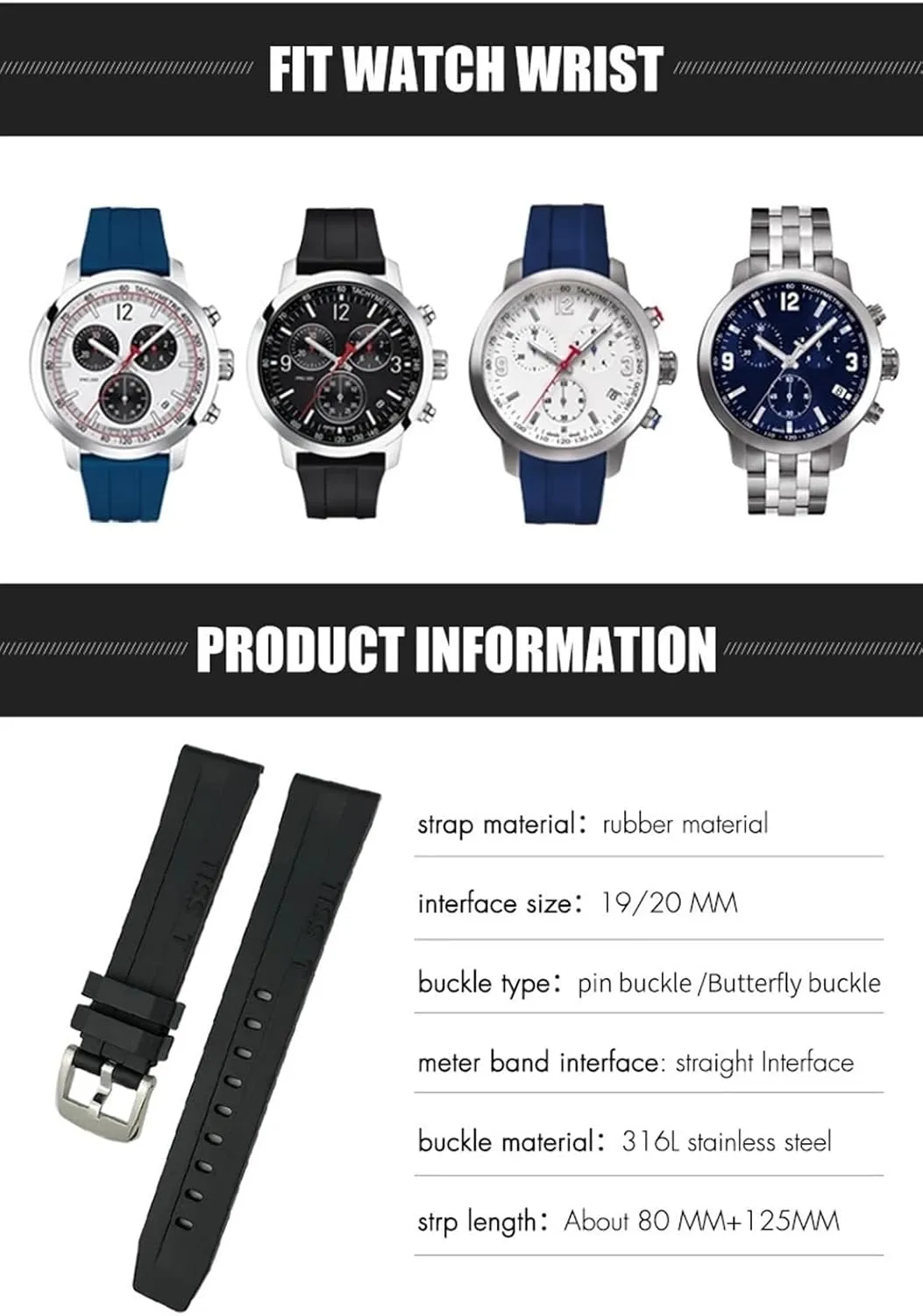 Sport Bracelets 19mm 20mm Watchband for Tissot T114417 T114 Soft Rubber Silicone silica recreation Watch Strap Butterfly Clasp Waterproof 