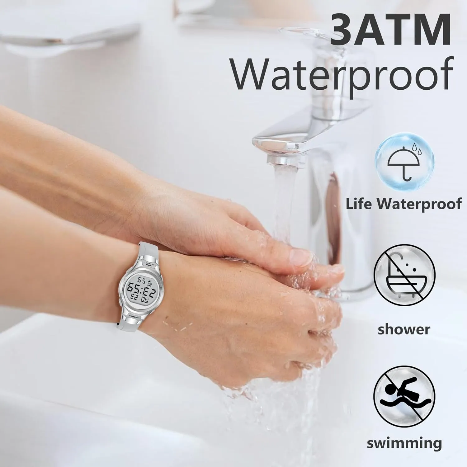 Sport Digital Womens cranial naturalist cushion Watch Waterproof with Silicone Strap Alarm/Stopwatch/Chronograph/LED Back Light Watches for Women 