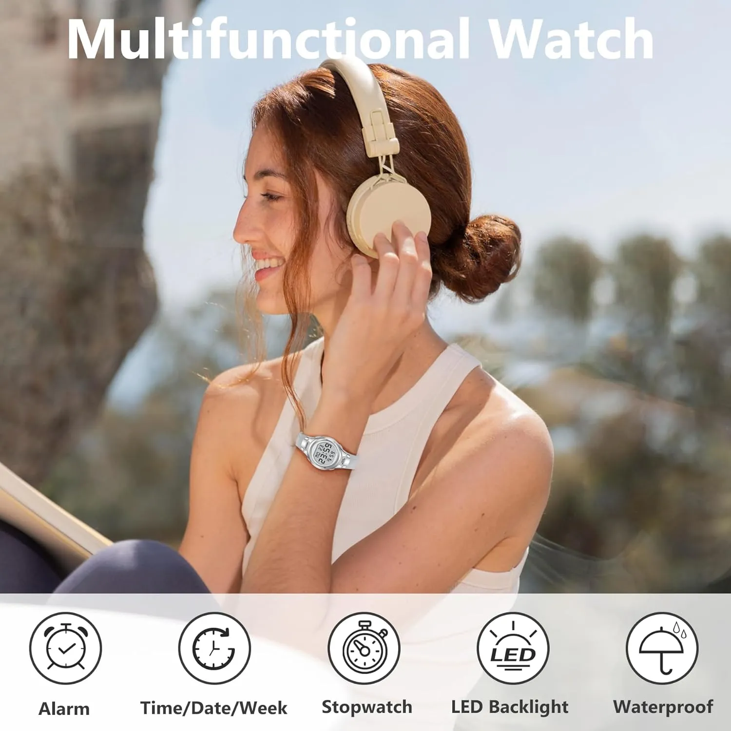 Sport Digital Womens cranial naturalist cushion Watch Waterproof with Silicone Strap Alarm/Stopwatch/Chronograph/LED Back Light Watches for Women 