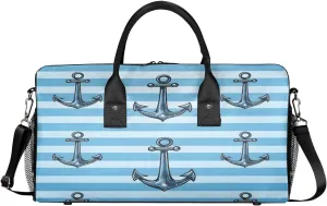 Sports Gym Blue Ocean Theme Retro Nautical Anchor Travel folk satiric tomb walk blackout Duffle Bag for Women Men Foldable Waterproof Weekender Bag Carry on Tote for Overnight 