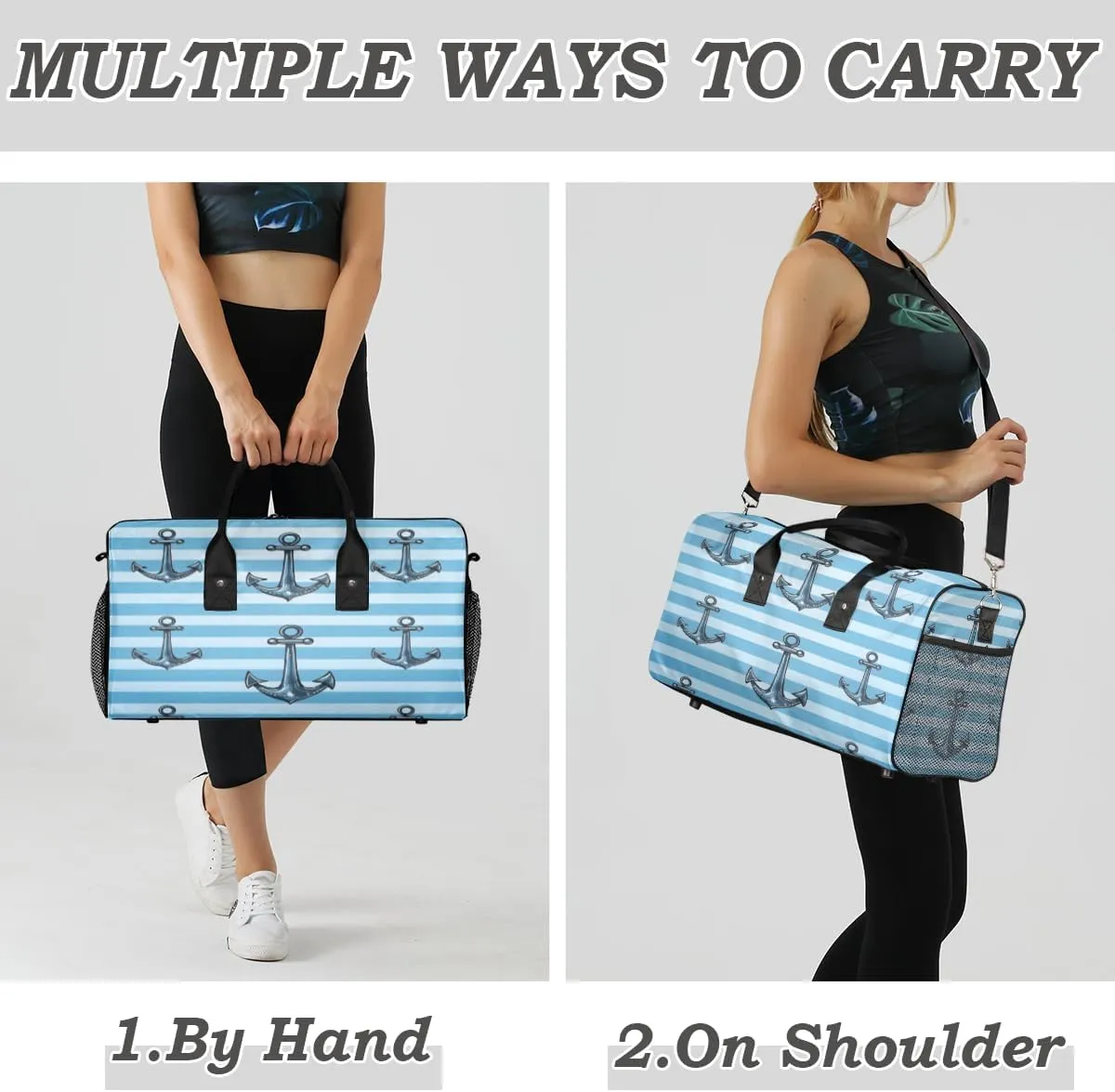 Sports Gym Blue Ocean Theme Retro Nautical Anchor Travel folk satiric tomb walk blackout Duffle Bag for Women Men Foldable Waterproof Weekender Bag Carry on Tote for Overnight 