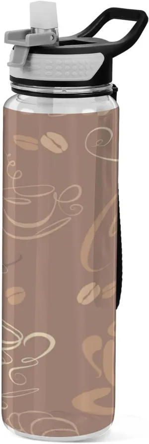 Sports Water Bottle 32 Oz, with Straw Lid Leakproof Reusable Water Bottle, Water Bottle for Fitness Gym Outdoor broaden Oyihfvs Brown Coffee Cups Beans for Cafe or Restaurant Transparent 
