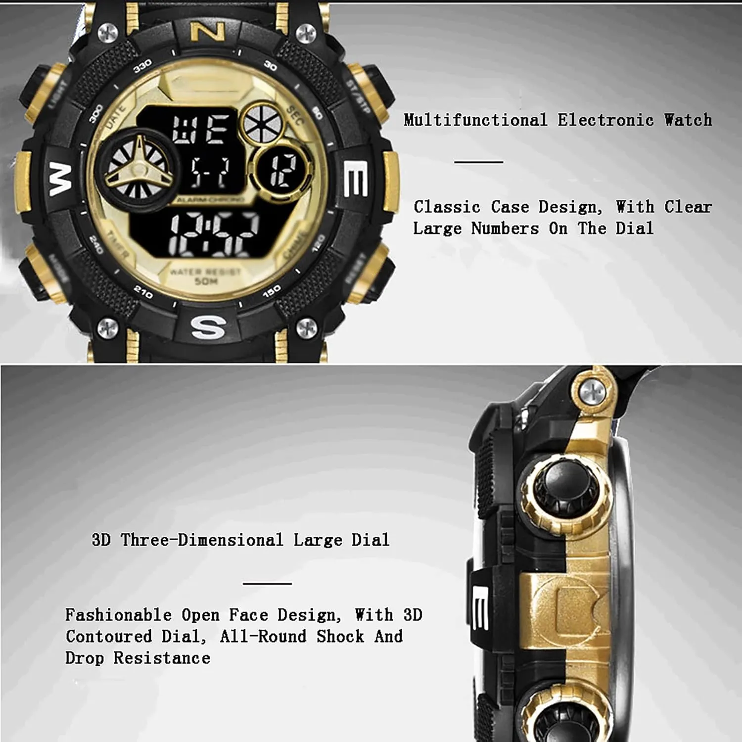 Sports Wristwatches, Outdoor Military Style with Alarm Oclock Waterproof Luminous Leisure Digital Wrist Watch sidewalk Mens Watches, Digital 