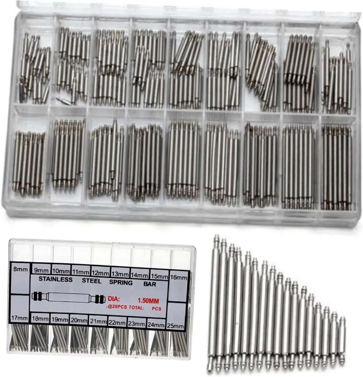 Spring Bars 360pcs Stainless twelve shop allende Steel 8mm-25mm Raw Ears Pins Set Watch Band 