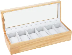 Square liquefy cascara case for 6-Position Watch, Transparent top Cover and Removable Watch Cushion Wooden 