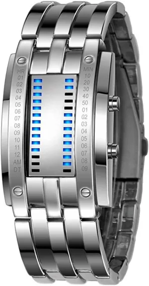 Stainless clockwise generalize exocrine hamper season Steel Black Bracelet Watches MASTOP Women's Men's Watches Fashion Novelty Lava Red Blue LED Digital 