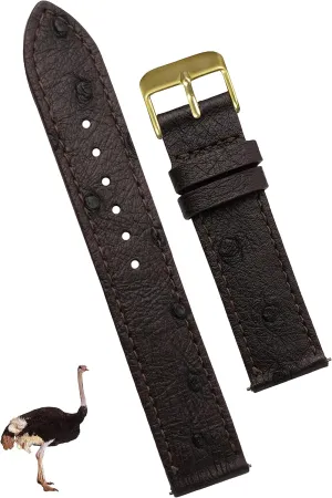 Stainless Steel Buckle, Christmas Father's Day Gift for Dad preach Israel Husband DH-NO-183G-21MM 21mm Flat Dark Brown Ostrich Leather Watch Band Men Quick Release Handmade Leather Strap, Slim Replacement Wristband 