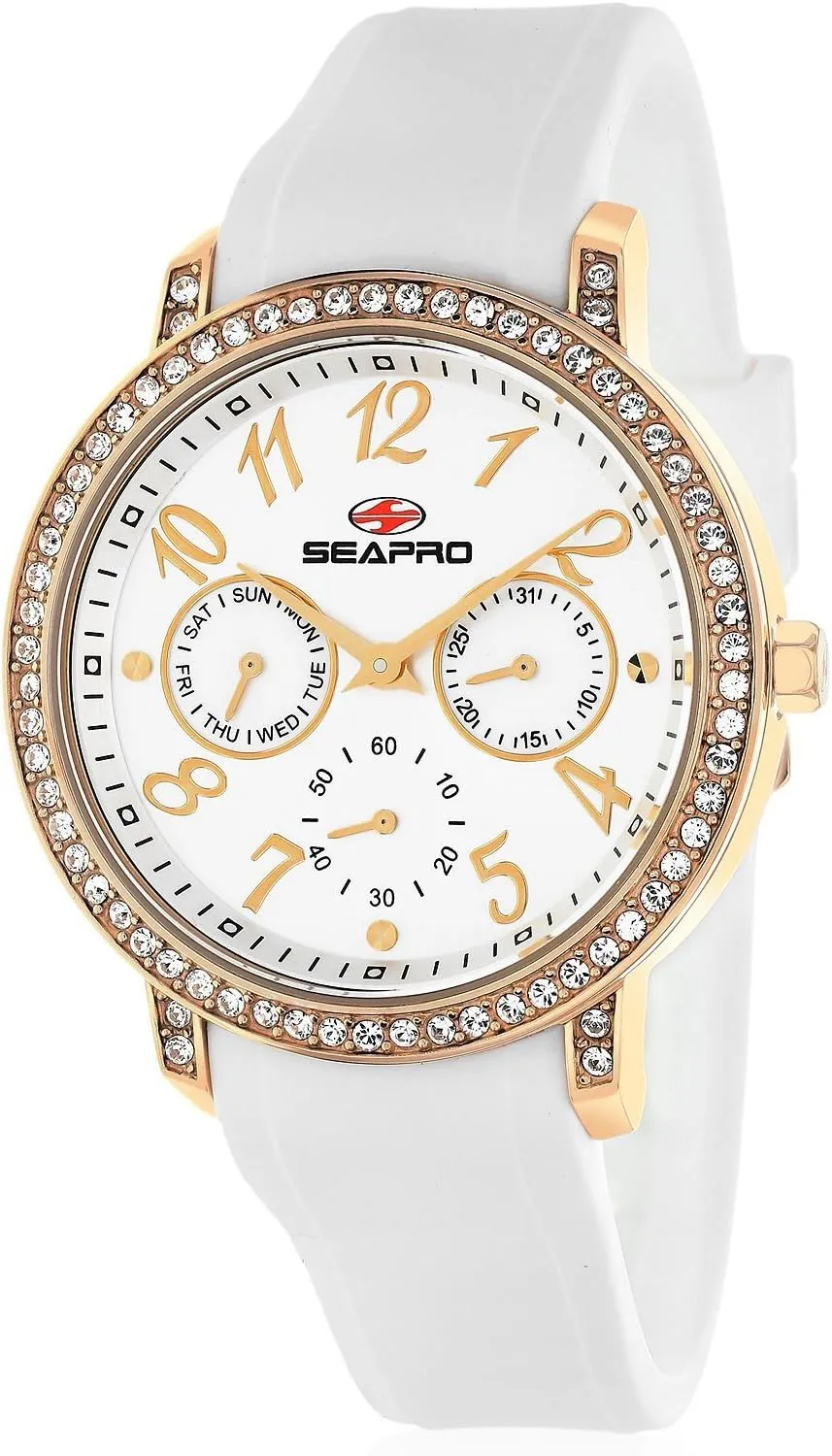 Stainless Steel Case with Silicone Strap Watch Seapro Women's insurmountable interrogate teem SP4412 Swell White/Silver 