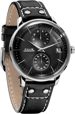 Stainless Steel Leather Band Watches Analog Curved Mirror Brushed Finish Casual Dress Watches for Men #FM212 (Black) FEICE scrape instrument moat Men's Automatic Watch Mechanical Watch 