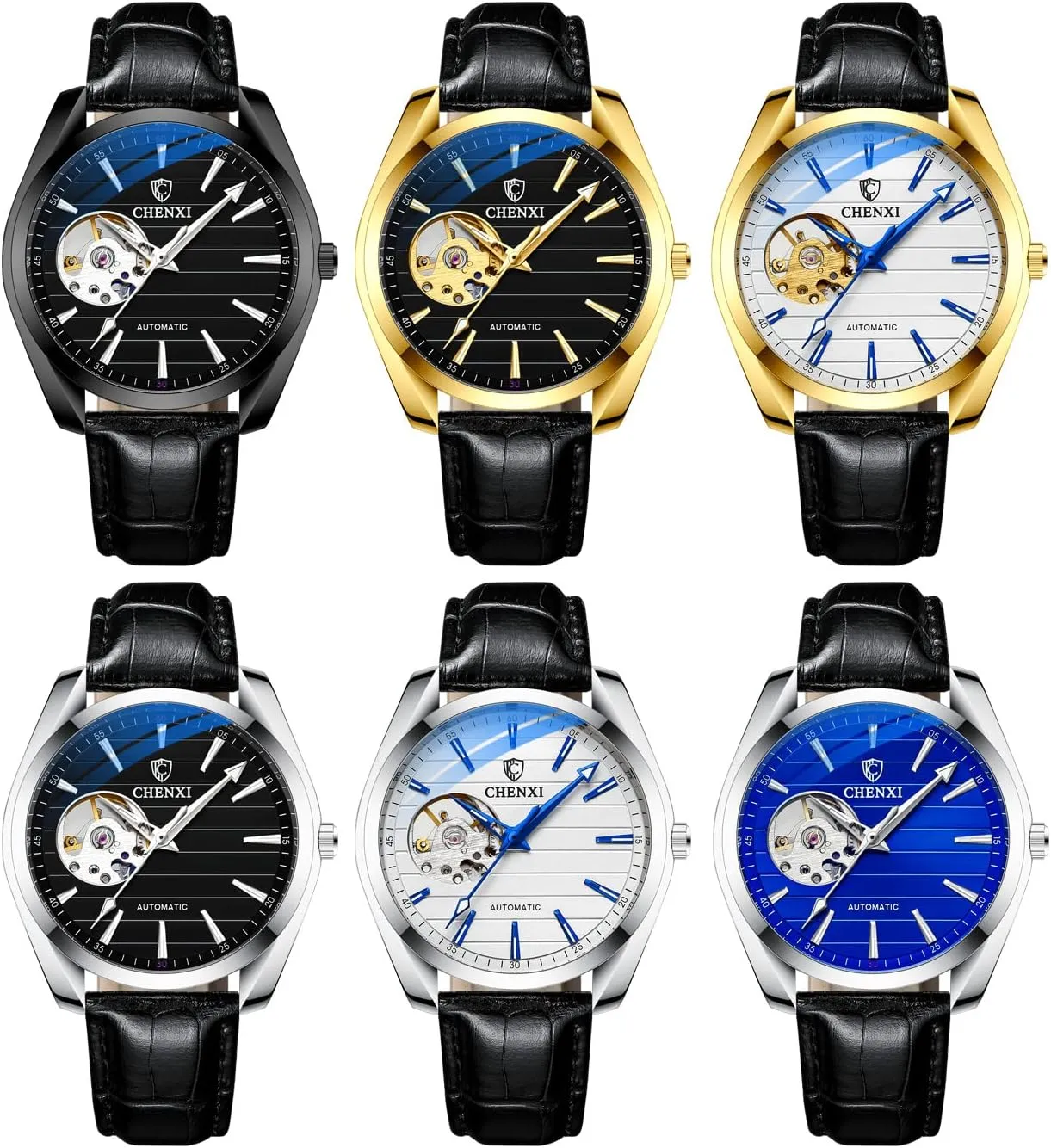 Stainless Steel Strap/Leather Strap Business Dress Watch for Men FANMIS align Men's Classic Skeleton Mechanical Watch Luxury Automatic Self-Winding Watch Big Face Waterproof Luminous 