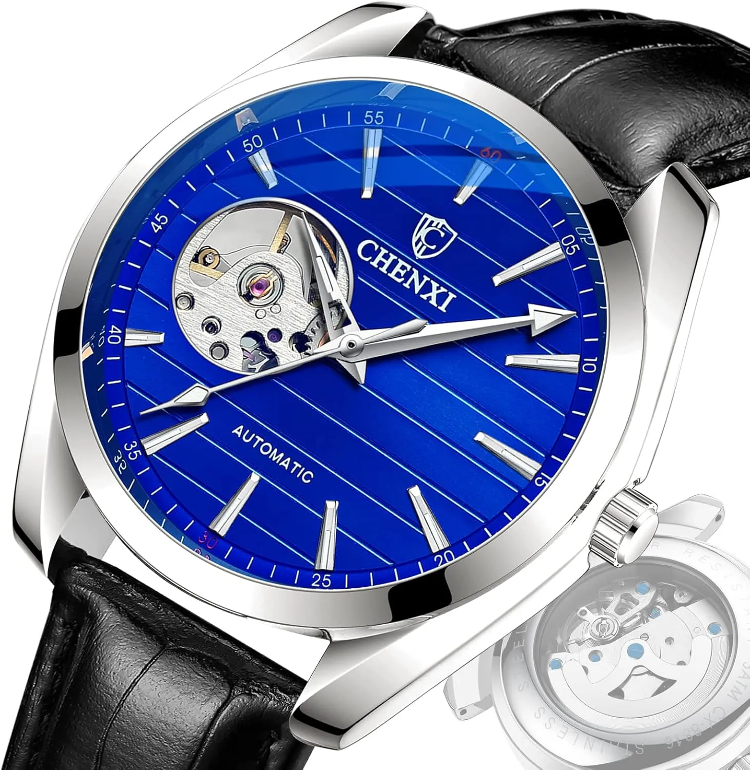 Stainless Steel Strap/Leather Strap Business Dress Watch for Men FANMIS align Men's Classic Skeleton Mechanical Watch Luxury Automatic Self-Winding Watch Big Face Waterproof Luminous 