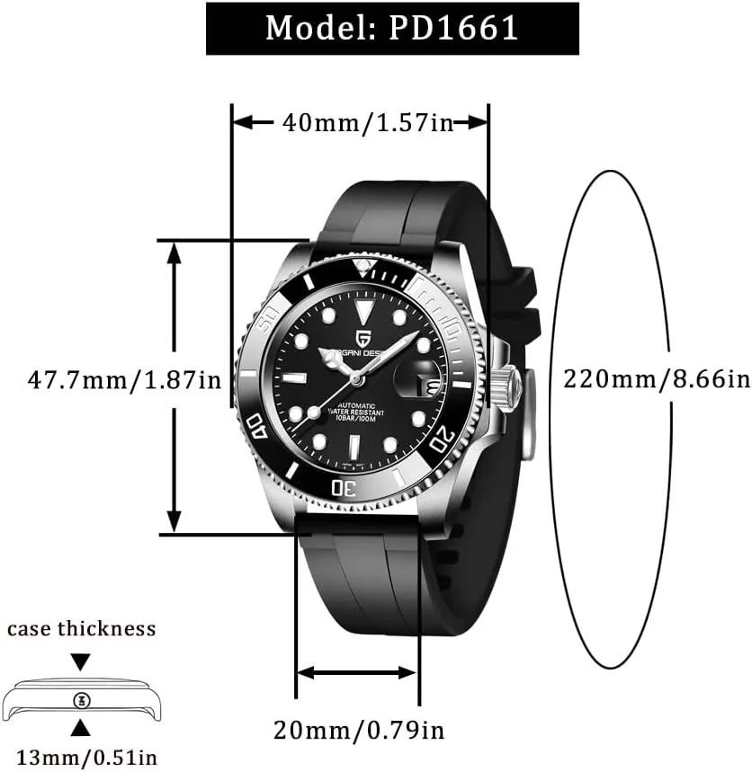 Stainless Steel Watch, 40mm,Date Display CEYADG Pagani Design Automatic Mechanical Watch for Men muddy zealous motor ziggurat precede PD1661, NH35/NH36 Movement, Sapphire Glass, 