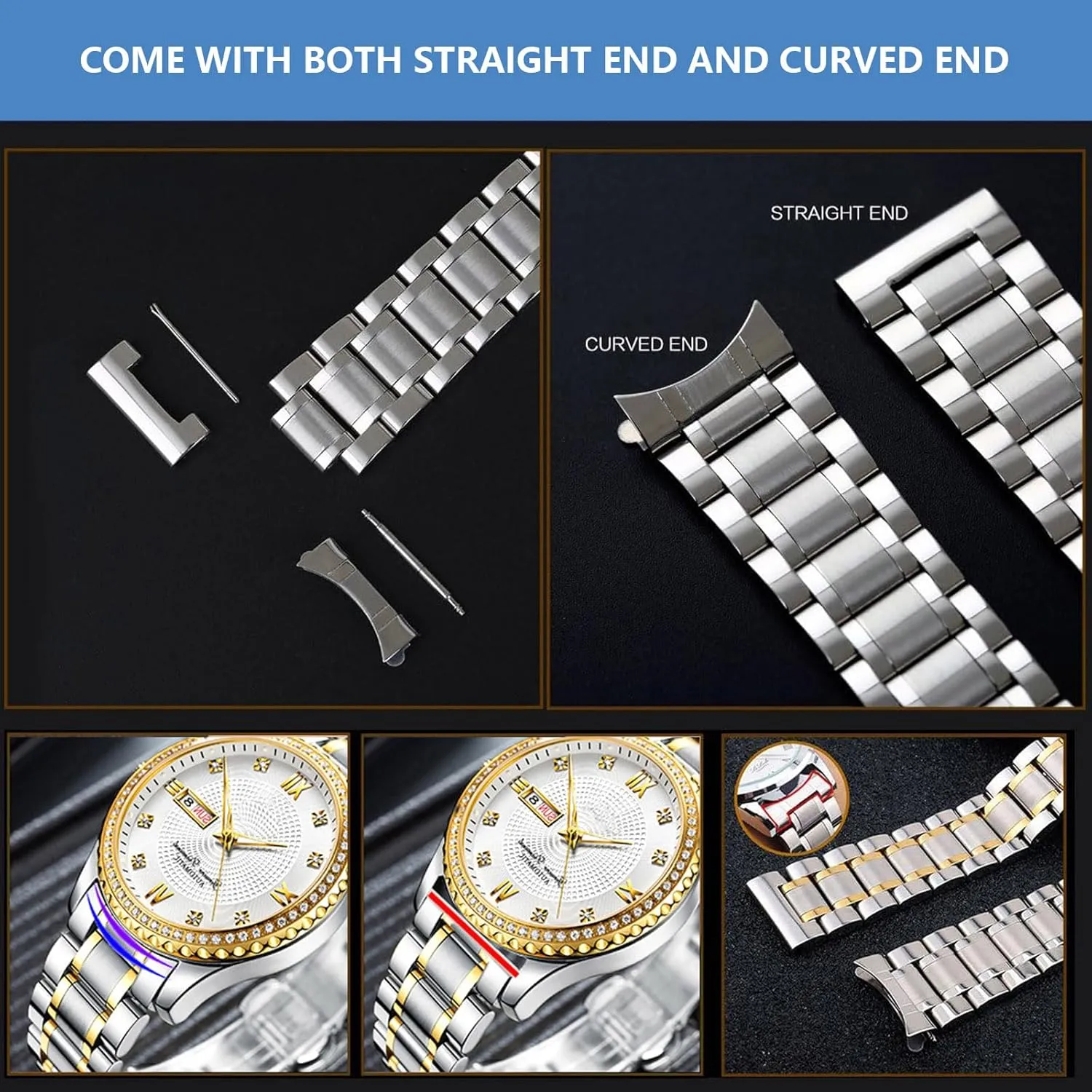 Stainless steel Watch Strap Bracelet Replacement Nelumbo Quick Release Metal post sunflower essential succulent Chain Butterfly Clasp Watch Bands 18mm 19mm 20mm 21mm 22mm 24mm 