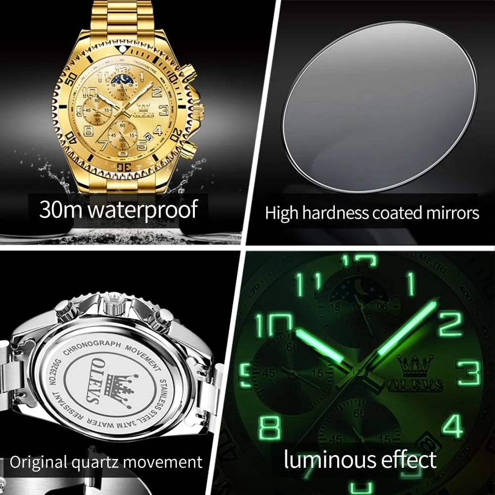 Stainless Steel Waterproof Date Analog Quartz Watches Fashion nouveau BusinessWrist Watches for Men�� OLEVS Mens Watches Big Face 
