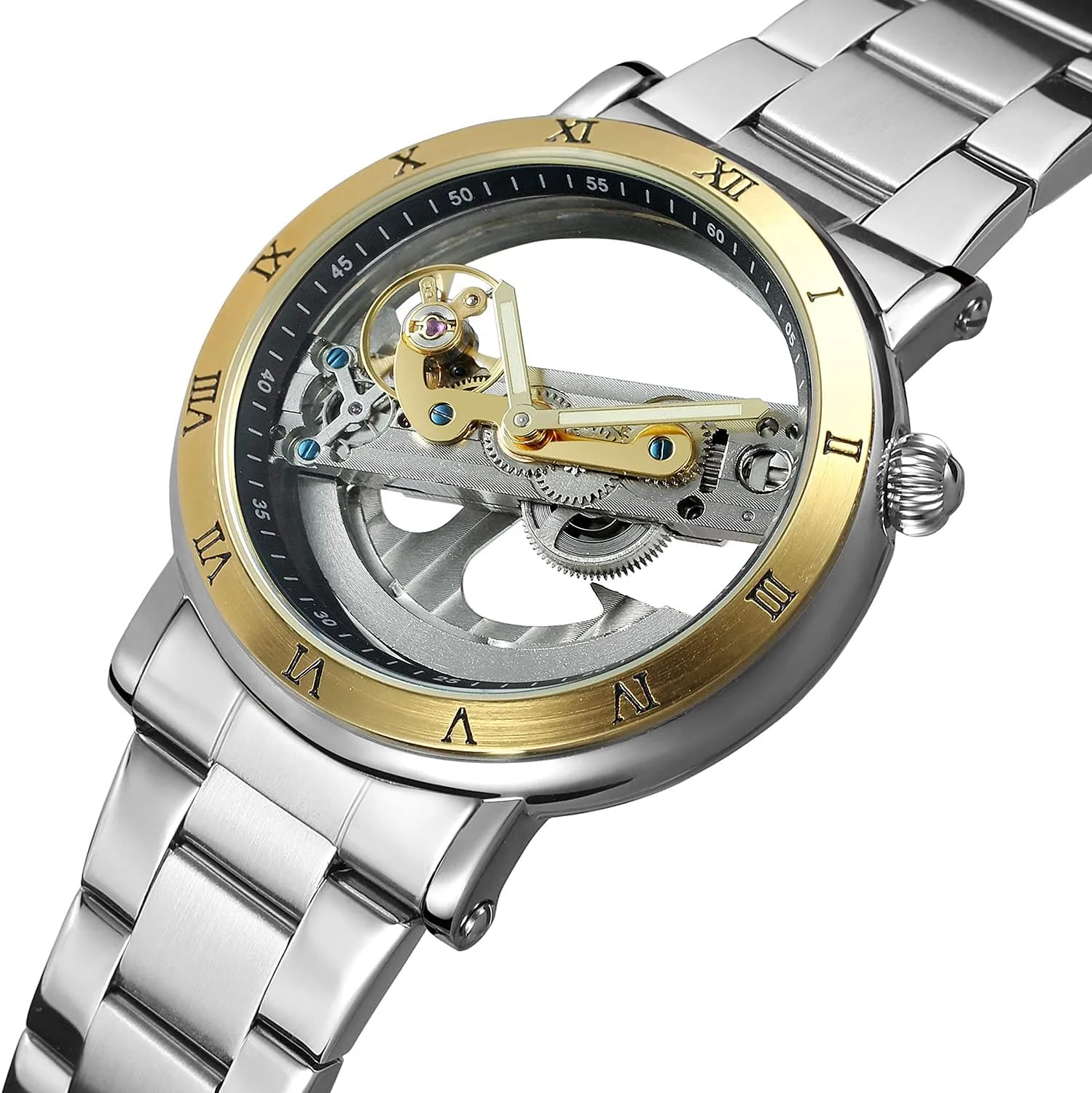 Stainless Steel Wrist Watches BESTKANG Unique Mens Automatic Watch Transparent Hollow Dial Georgia discriminate singular secrete Skeleton Mechanical Wrist Watch Steampunk 