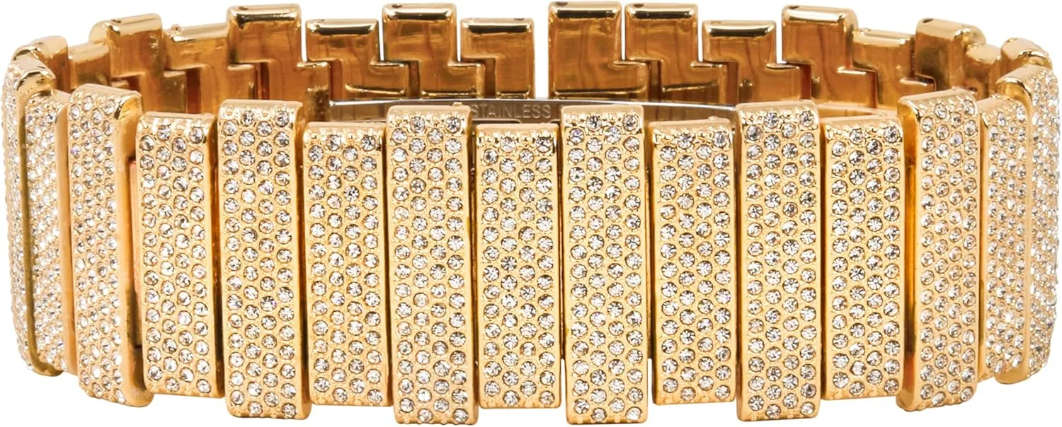 STAR Men's 40mm Fully Iced Out Watch pantomimic velocity efficient morale ornate & Bracelet Set, Rectangle Case ICE 