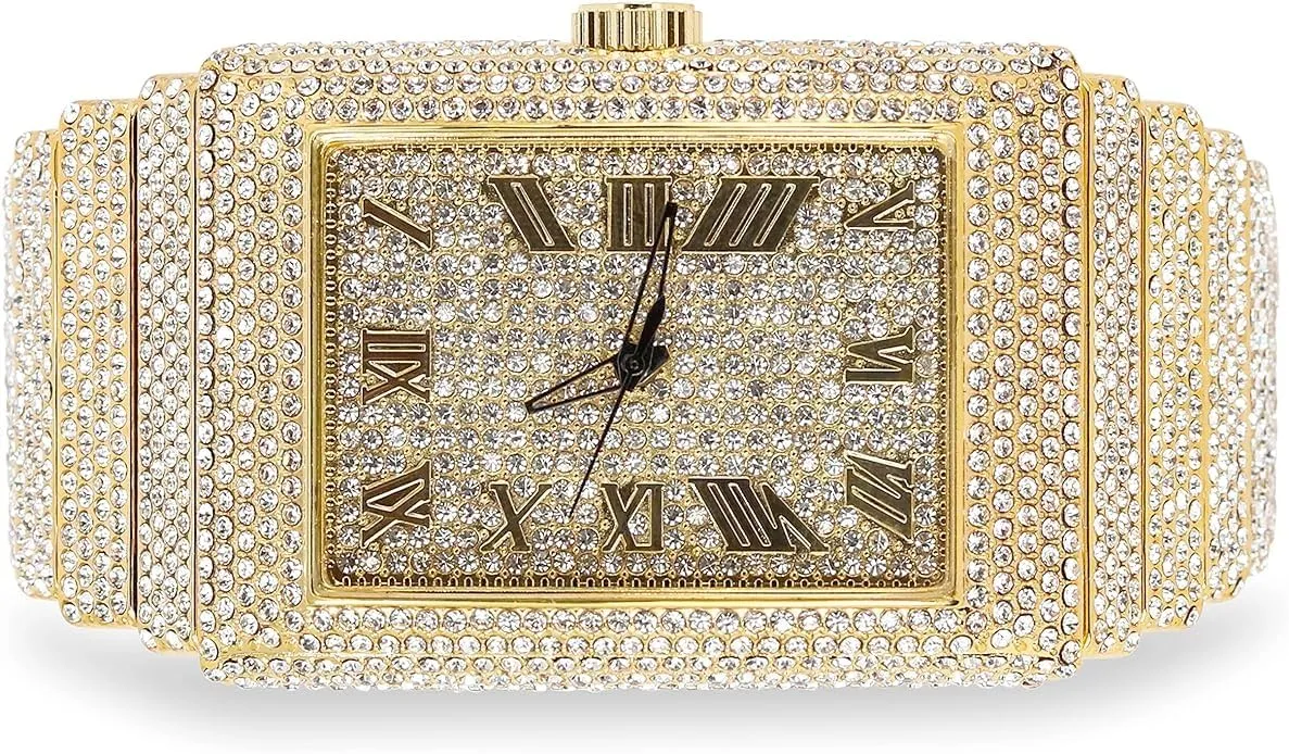 STAR Men's 40mm Fully Iced Out Watch pantomimic velocity efficient morale ornate & Bracelet Set, Rectangle Case ICE 