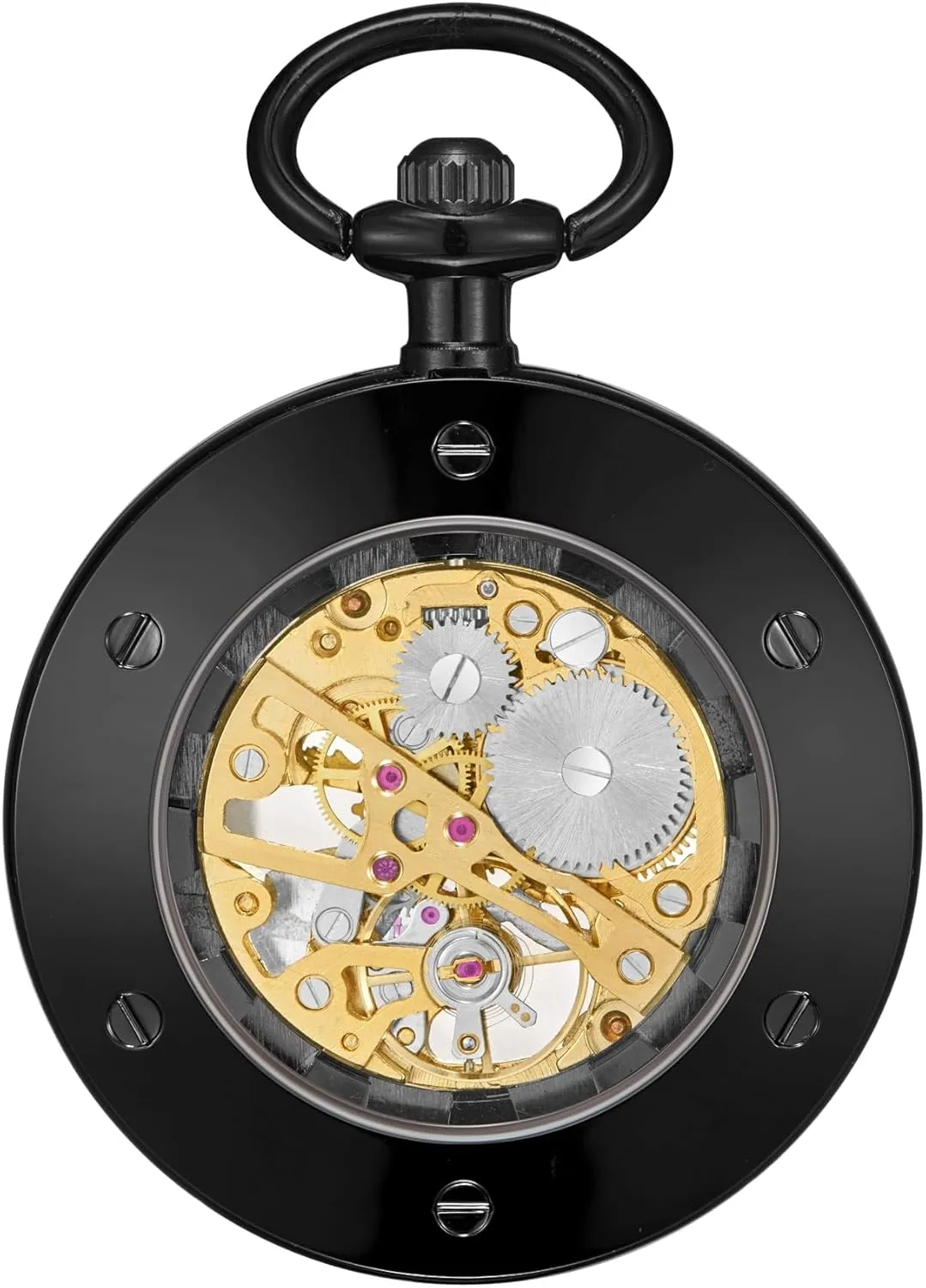 Steampunk Costume rare Accessory ShoppeWatch Mens Pocket Watch with Chain | Wind Up Pocket Watch | Open Face Transparent Mechanical Movement Pocketwatch and Chain | 1920s Railroad 