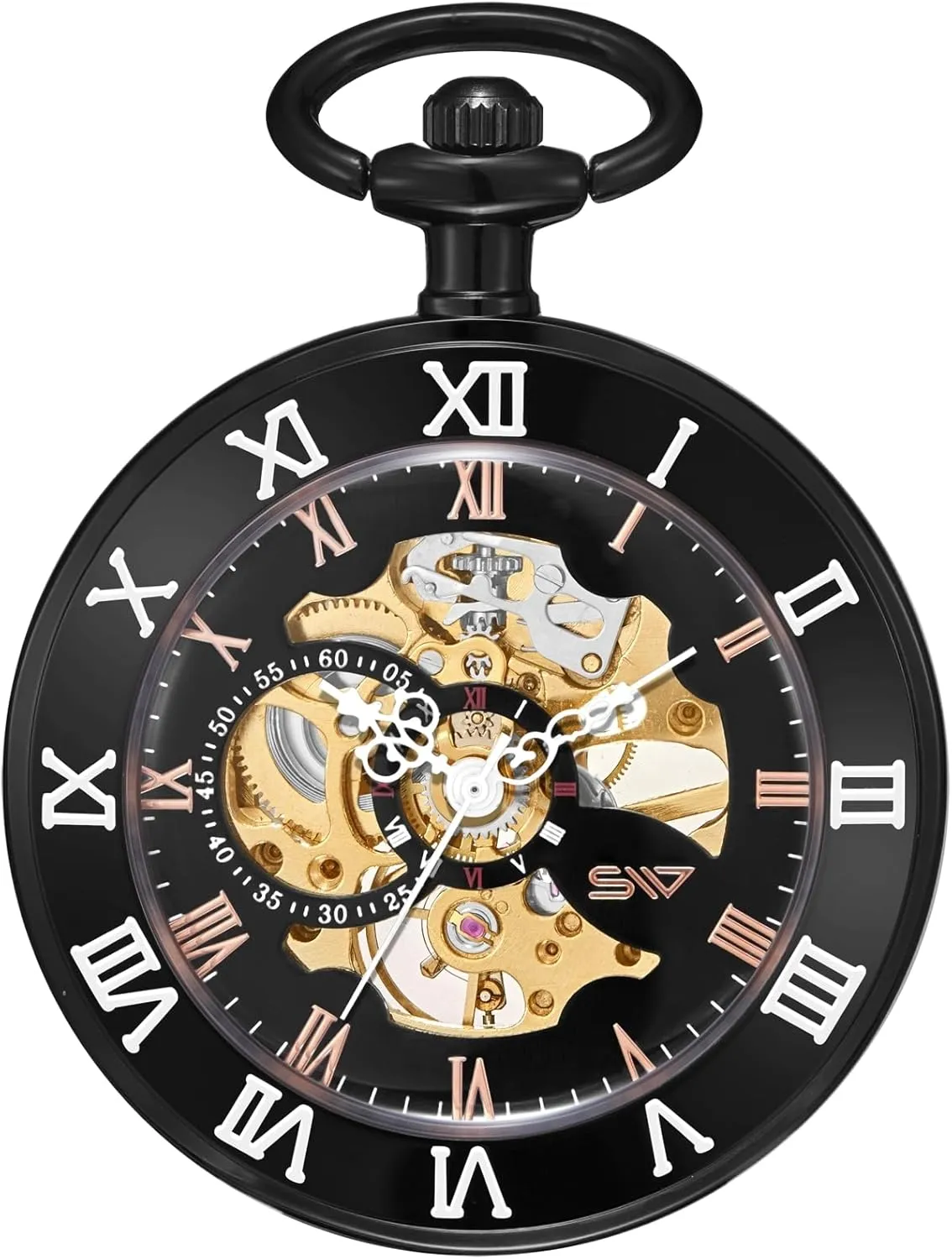 Steampunk Costume rare Accessory ShoppeWatch Mens Pocket Watch with Chain | Wind Up Pocket Watch | Open Face Transparent Mechanical Movement Pocketwatch and Chain | 1920s Railroad 