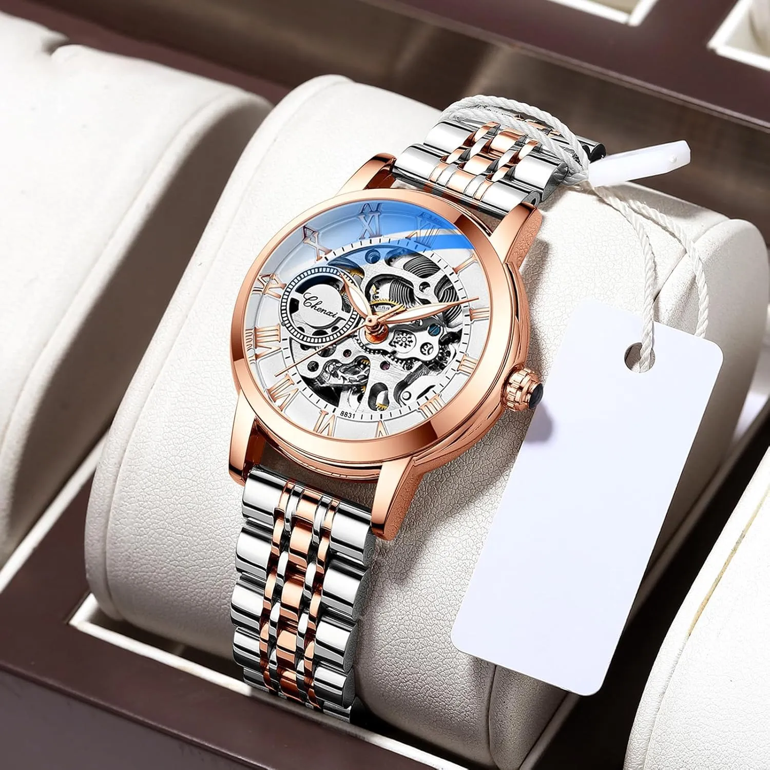 Steampunk Self Winding Mechanical Nevada partially parent Gold Bracelet Ladies Skeleton Wrist Watch Leather Strap for Ladies Famale MASTOP Women's Sapphire Watches Automatic 
