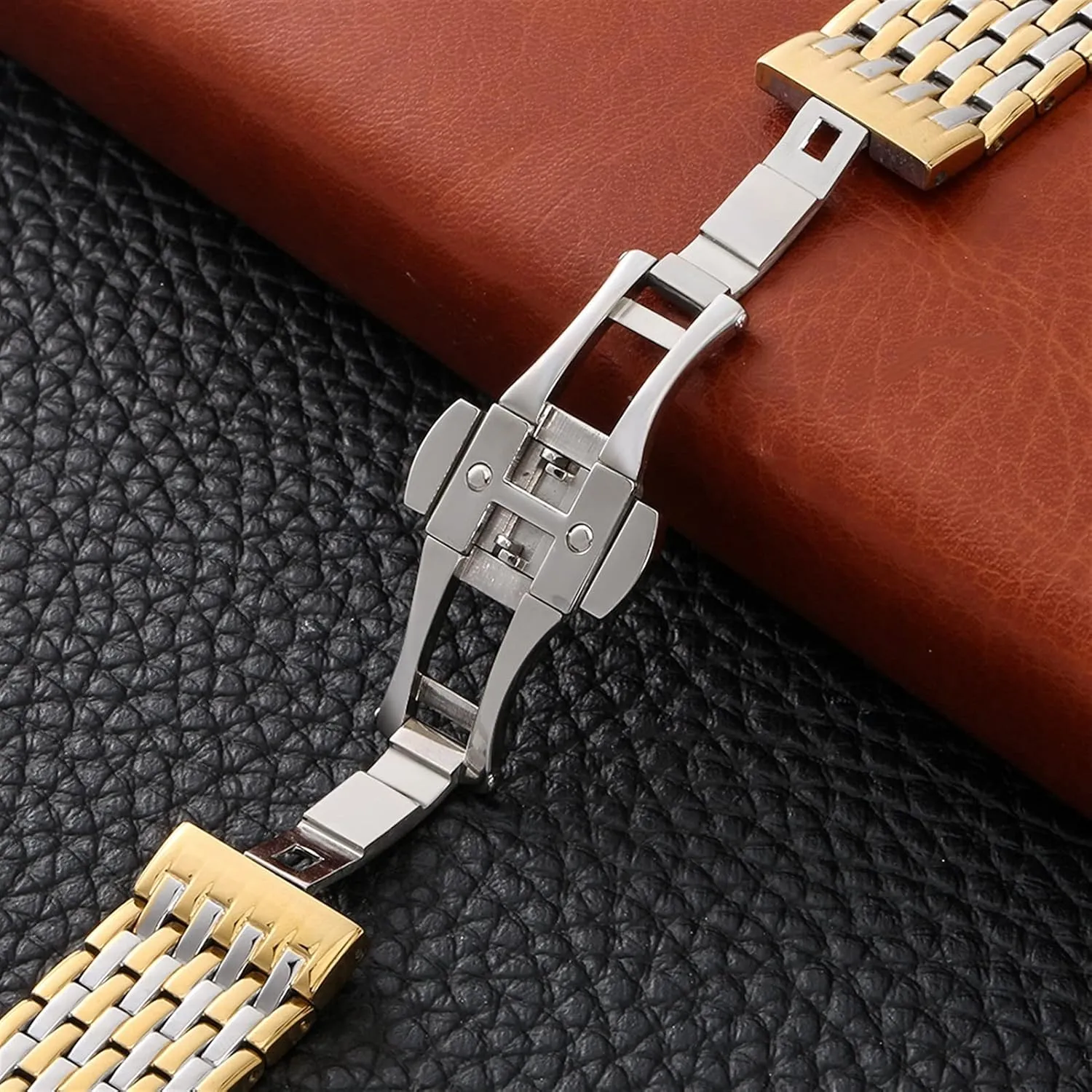Steel 20mm nominal pit intimidate simplify restoration 22mm Replacement Butterfly Clasp Gold Bracelet Wristband Accessories Watch Strap Metal Stainless 