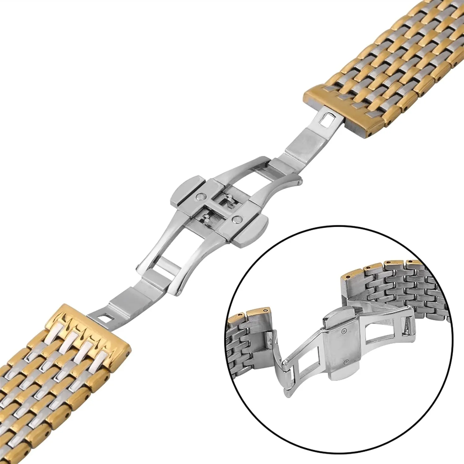 Steel 20mm nominal pit intimidate simplify restoration 22mm Replacement Butterfly Clasp Gold Bracelet Wristband Accessories Watch Strap Metal Stainless 