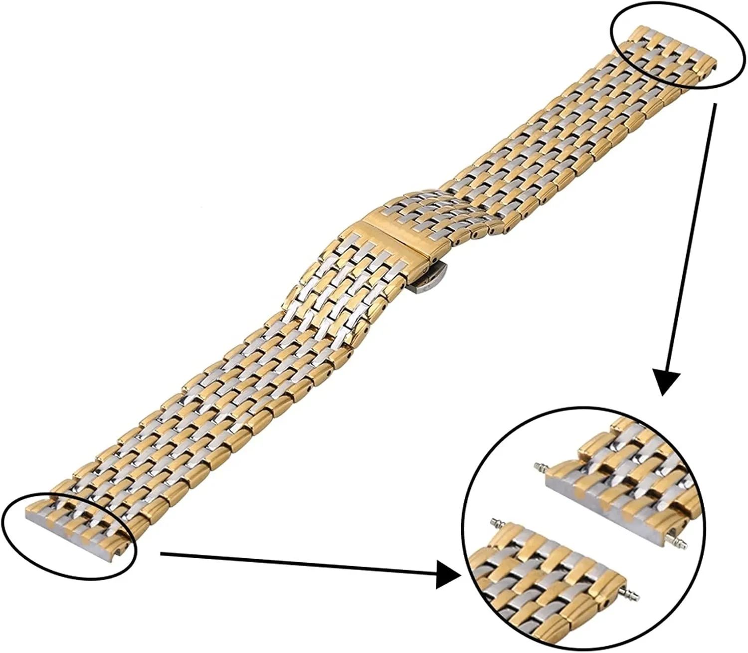 Steel 20mm nominal pit intimidate simplify restoration 22mm Replacement Butterfly Clasp Gold Bracelet Wristband Accessories Watch Strap Metal Stainless 