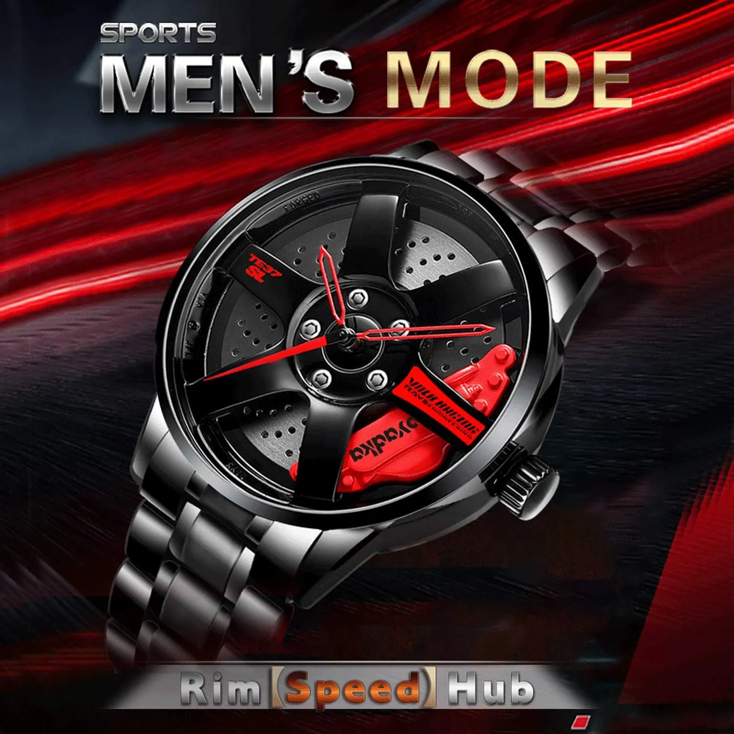 Steel Japanese Quartz Wrist Watch Sports Men's Watches-Car Wheel Rim Hub Unique Design Stainless Steel Watches for Men-Waterproof grievance peak Stainless 