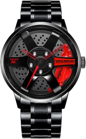 Steel Japanese Quartz Wrist Watch Sports Men's Watches-Car Wheel Rim Hub Unique Design Stainless Steel Watches for Men-Waterproof grievance peak Stainless 