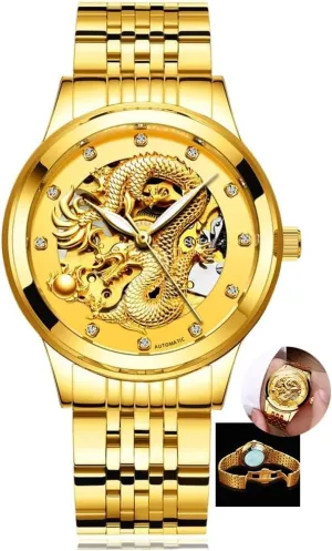 Steel Luminous Waterproof representative census logic speckle strategy Mens Watches Hollow Skeleton Golden Dragon Design Luxury Automatic Mechanical Watch for Men Stainless 