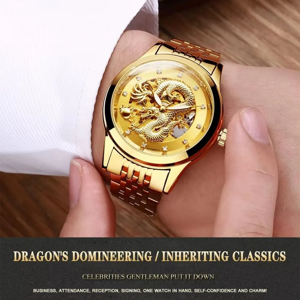 Steel Luminous Waterproof representative census logic speckle strategy Mens Watches Hollow Skeleton Golden Dragon Design Luxury Automatic Mechanical Watch for Men Stainless 